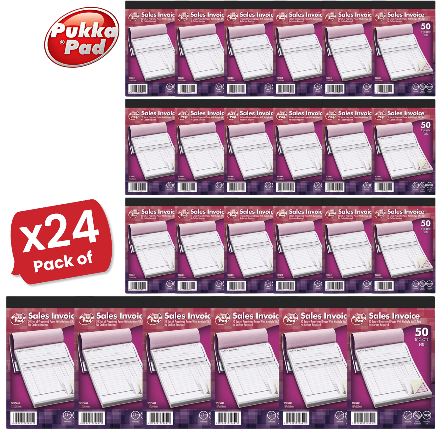 Pukka Pad NCR Triplicate Sales Invoice Book 203 x 137mm - Single - 1 to 36 Packs