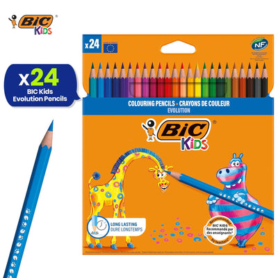 BIC Kids Evolution Coloured Pencils 24 Pack Safe Splinter Free Barrel