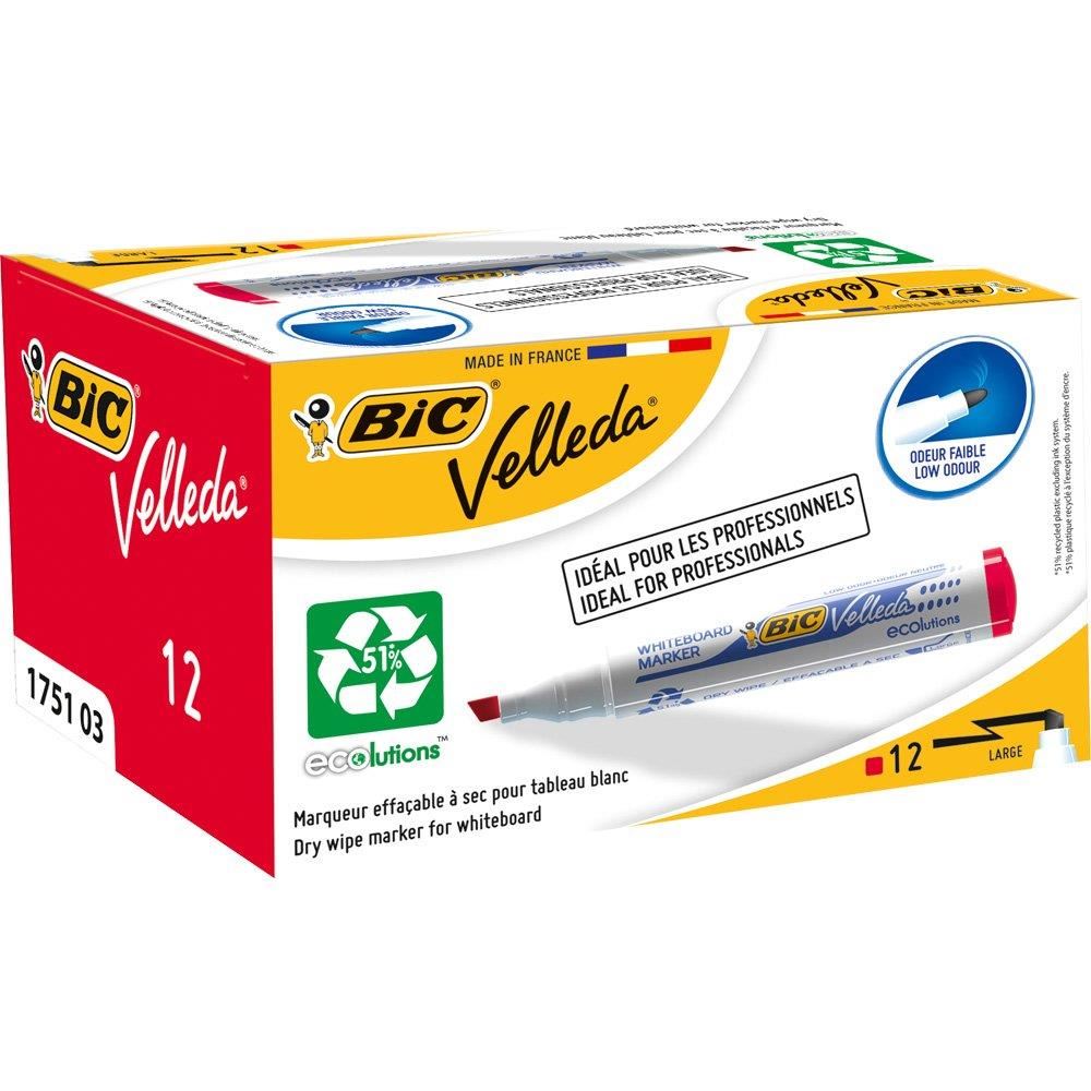 BIC Velleda 1751 ECOlutions Whiteboard Markers Red - Box of 12 - 1 to 5 Packs