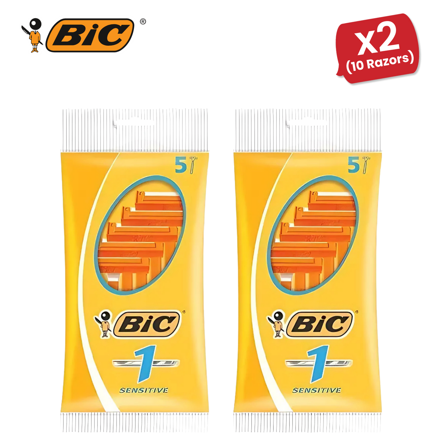 BiC Single Blade Sensitive Razors for Sensitive Skin, Everyday Use - Pack of 5