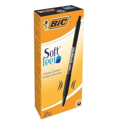 BIC Soft Feel Ballpoint Pens Black Pack of 12 Medium Tip Retractable Grip Pens