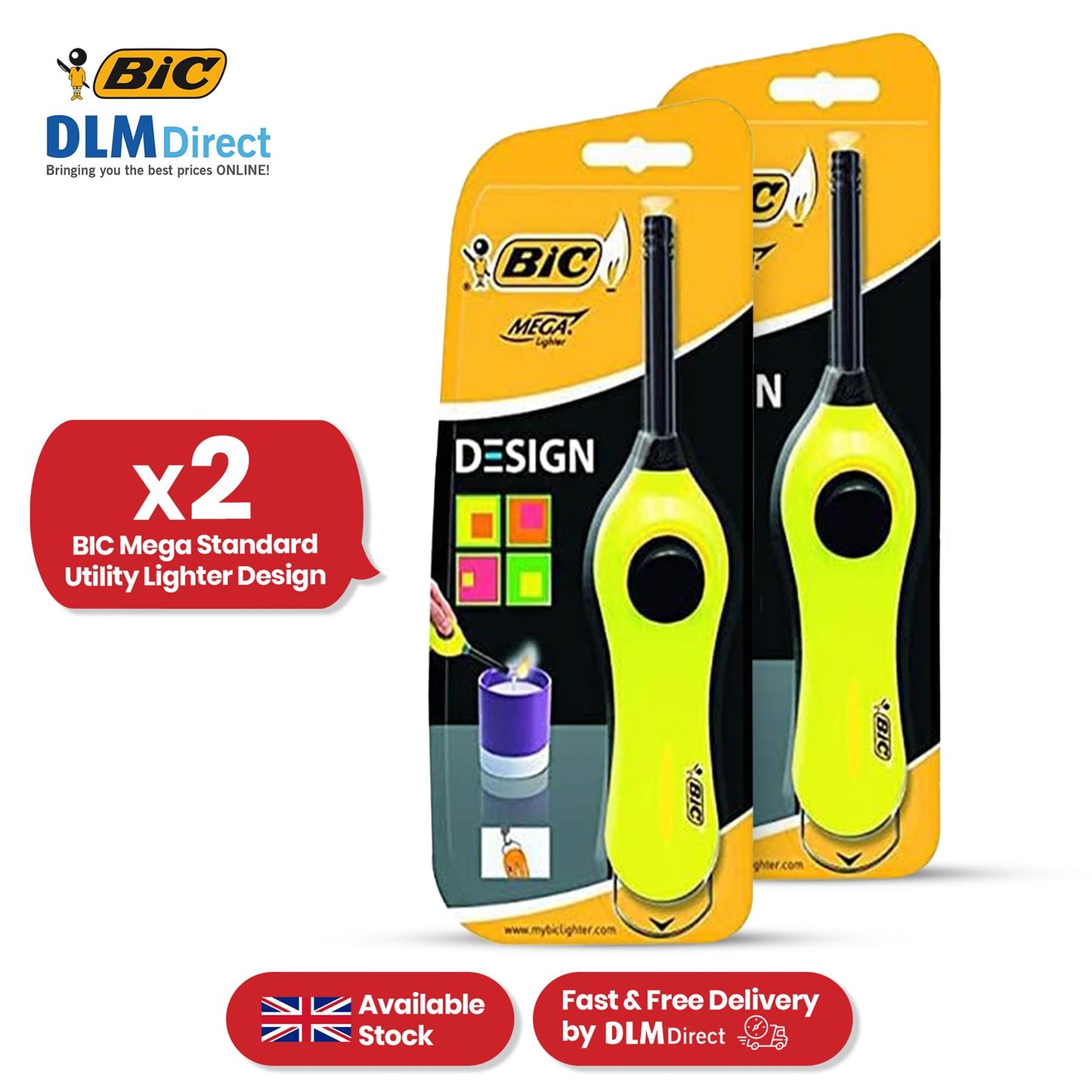 BIC Mega Utility Lighter - Plastic 6cm Wand Cooking Lighter, Push Button Lighters for BBQ