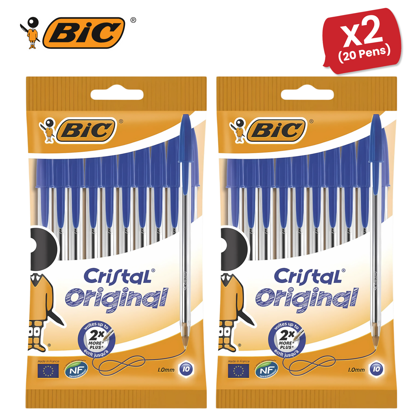 BIC Cristal Original Ballpoint Pens Medium Point (1.0 mm) Blue, Pouch of 8 - 1-5