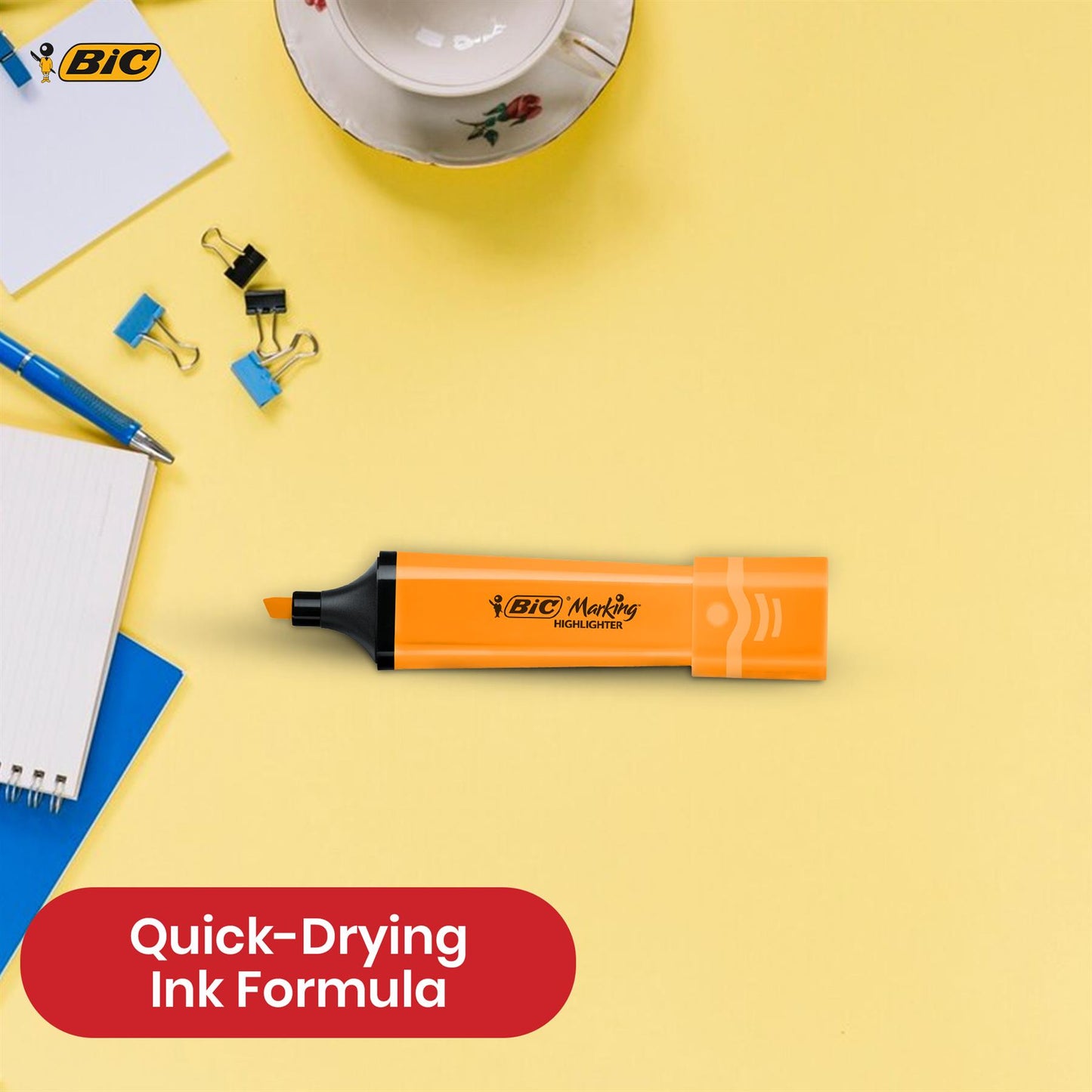 BIC 3x Marking Highlighter Flat Marker Neon Orange Modular Tip for Precise Highlighting