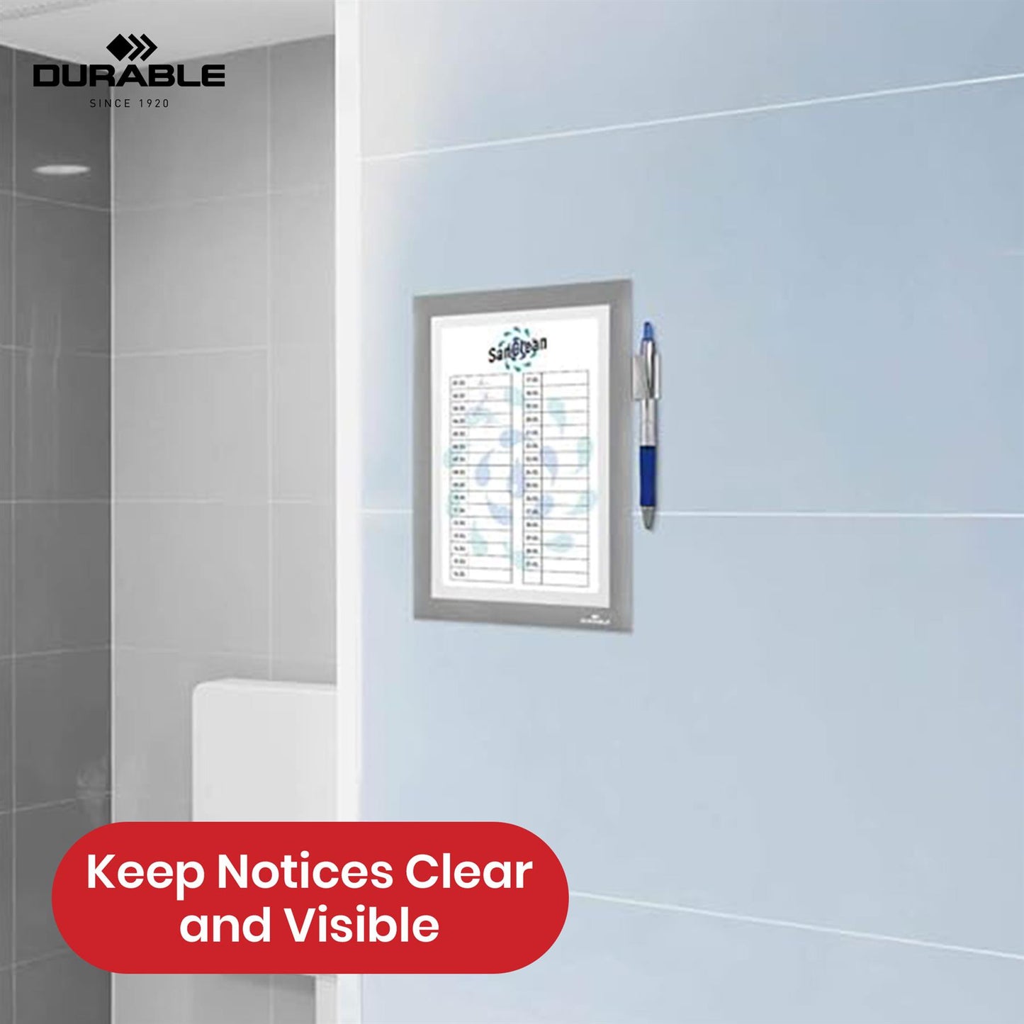 Durable DURAFRAME Magnetic Frame, Silver A5 Wall Mount Magnetic Display with Pen Holder for Work