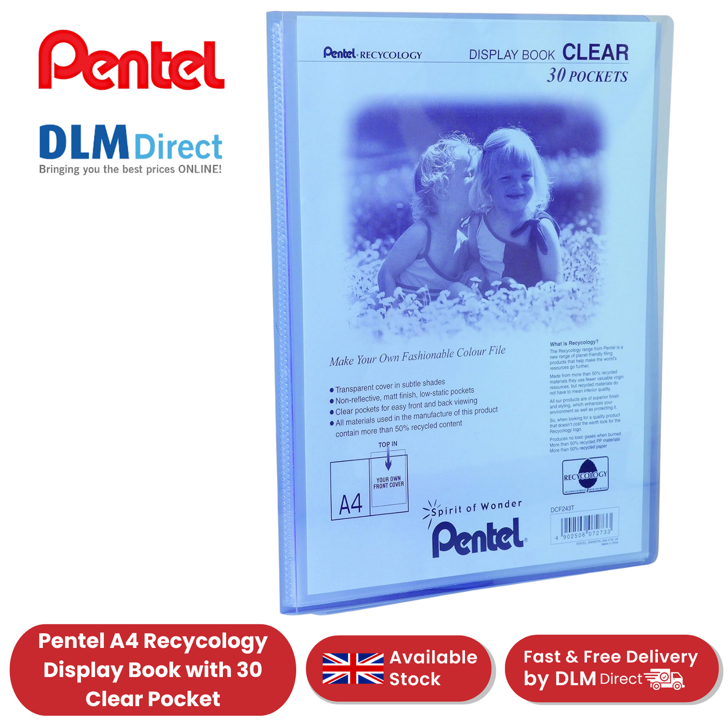 PENTEL RECY A4 DISP BK CLR 30PKT BLUE - Pack of 1