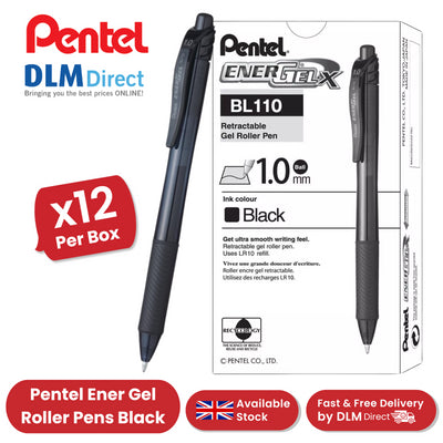 PENTEL ENERGEL RET GEL ROLLER 1.0MM BLK - Pack of 12