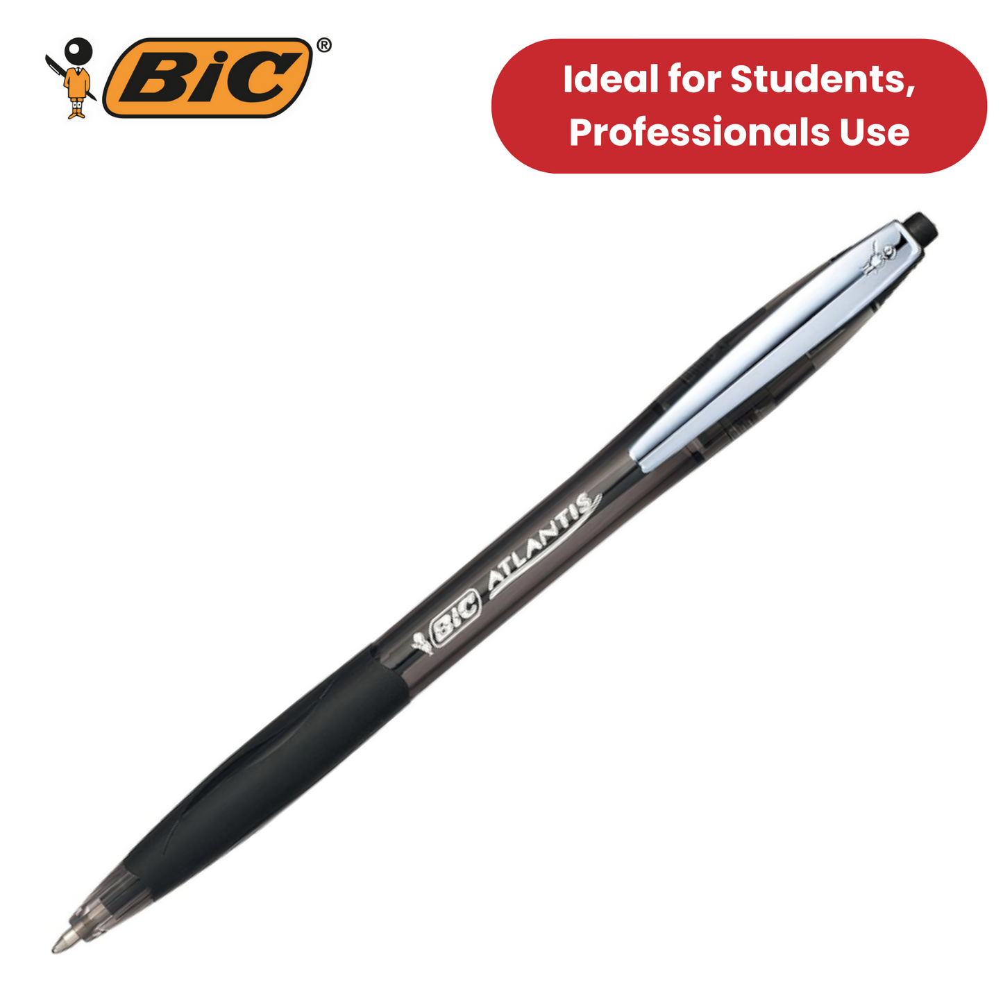 BIC Atlantis Classic Ballpoint Ball Pens Black Colour- Medium Tip - Pack of 12