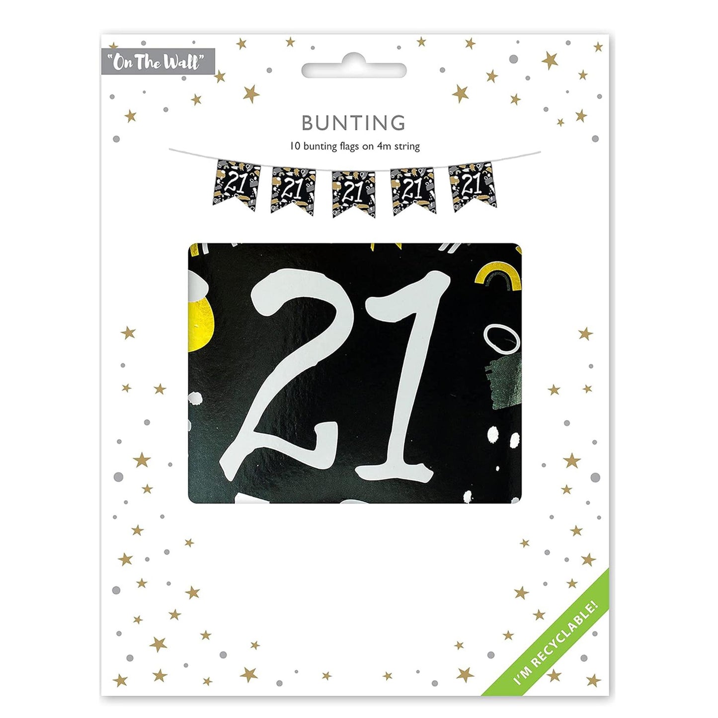 Happy 21st Birthday Black and White Bunting 4M Party Banner with 10 Flags Durable