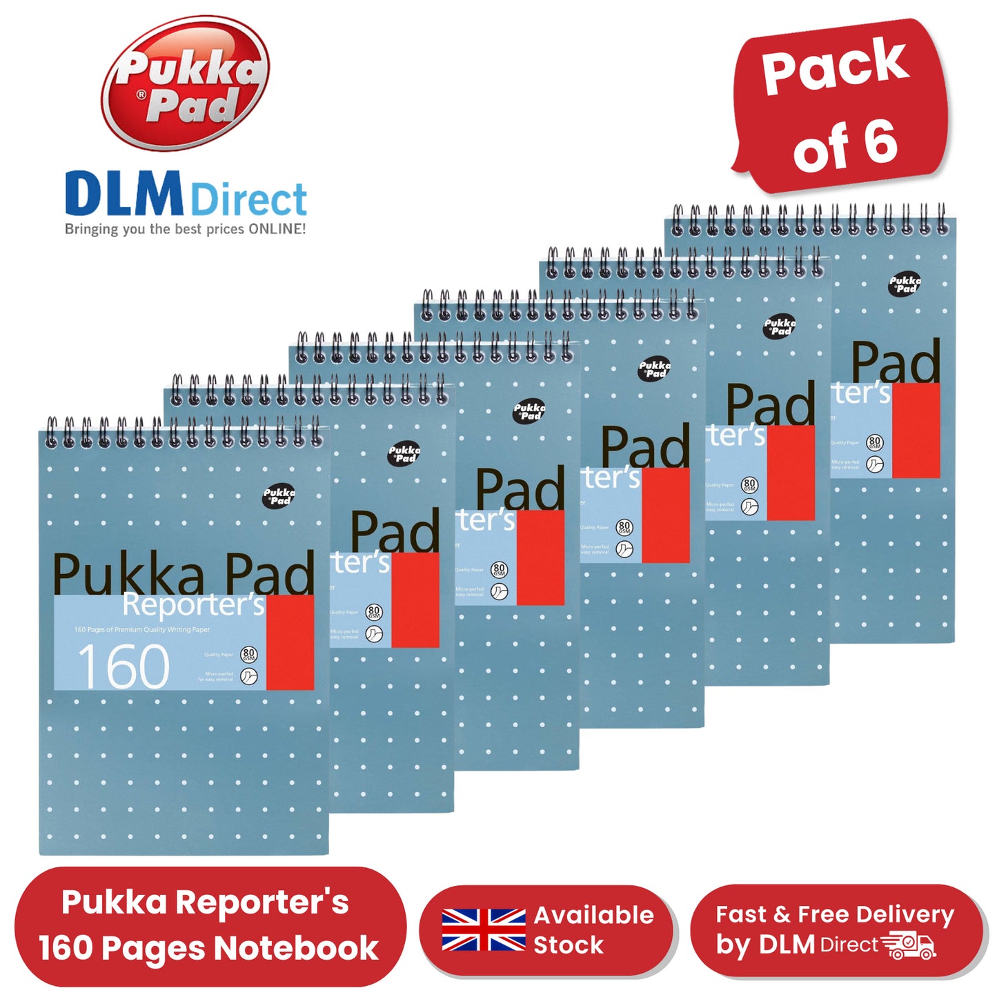 Pukka Reporter's Pad 160 pages - Lined - Pack of 6