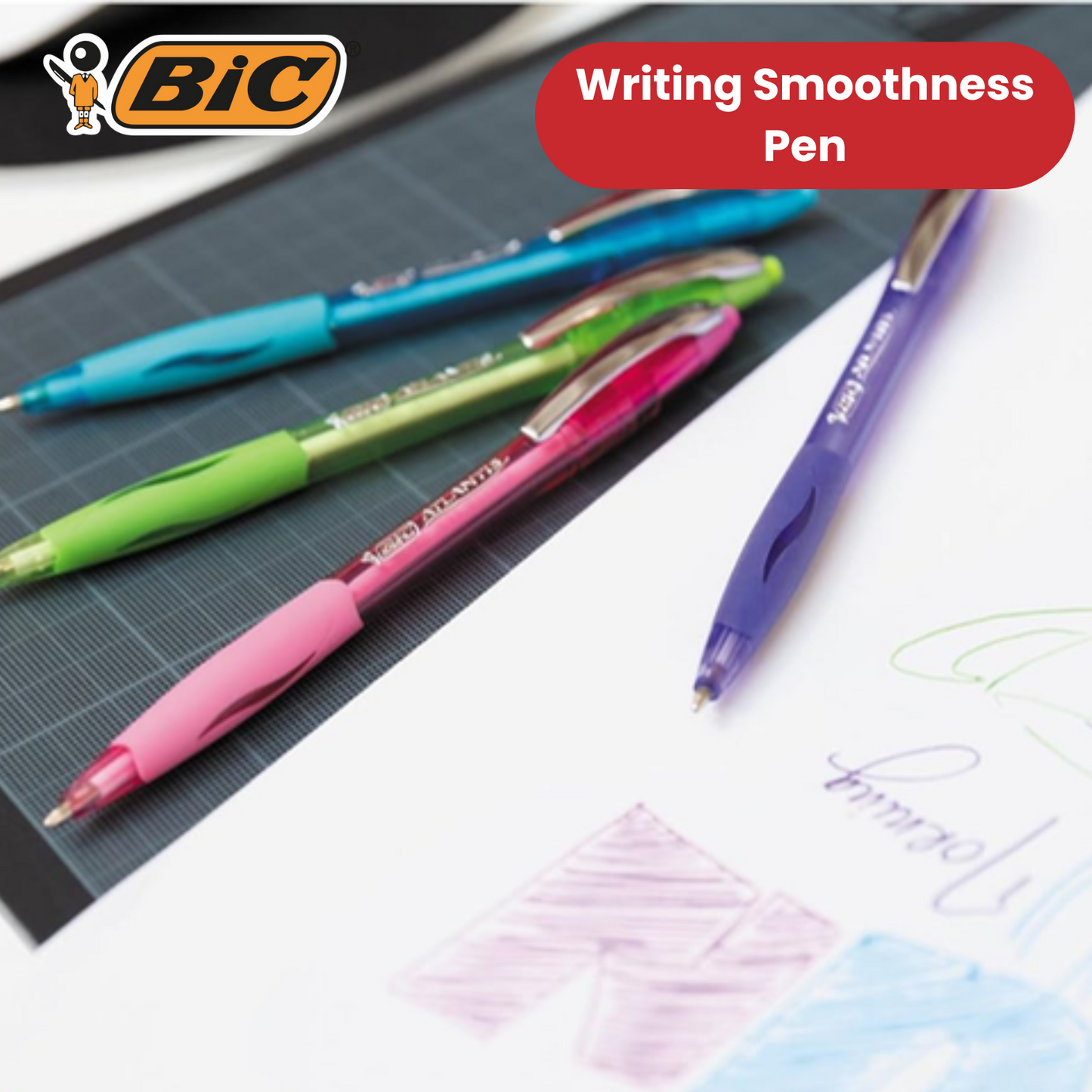 BIC Atlantis Classic Ballpoint Ball Pens Black Colour- Medium Tip - Pack of 12