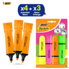 BIC Highlighter Flat Marker Neon Orange Pack of 3 & 4x Assorted Chisel Tip Quick Dry
