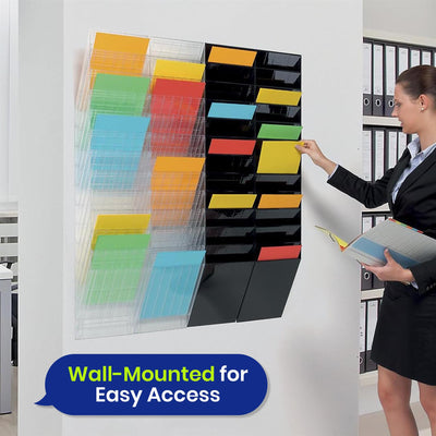 A4 Landscape Wall Mounted Document Holder with 12 Compartments for Flyers & Magazines