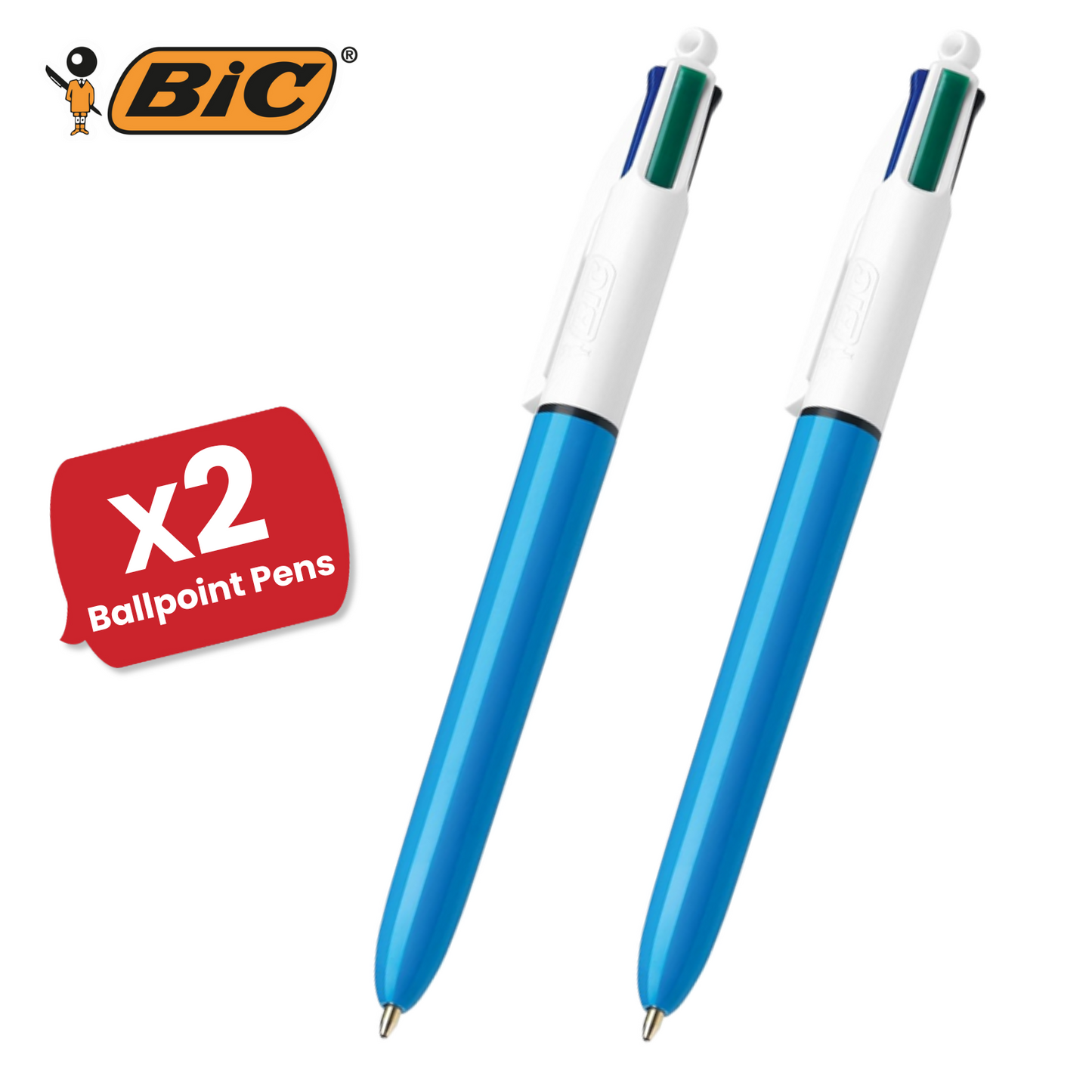 Bic 4-Colours Original Medium Ballpoint Pen 1.0mm Tip - Pack of 2