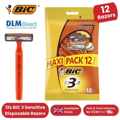 Bic 3 Sensitive Razors - 3 Packs (12 Razors)