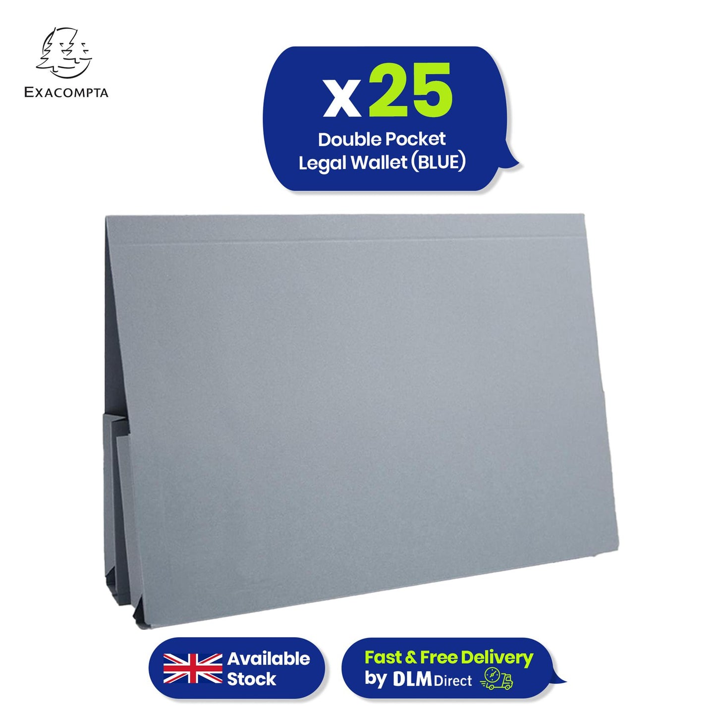 Exacompta Guildhall Foolscap Document Wallets, Double Pocket Legal, 315gsm Manilla, Blue Angel, A4, Pack 25
