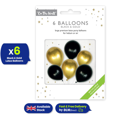 Black and Gold Balloons 12 Inch Pack of 6 Latex Party Balloons for Elegant Decorations