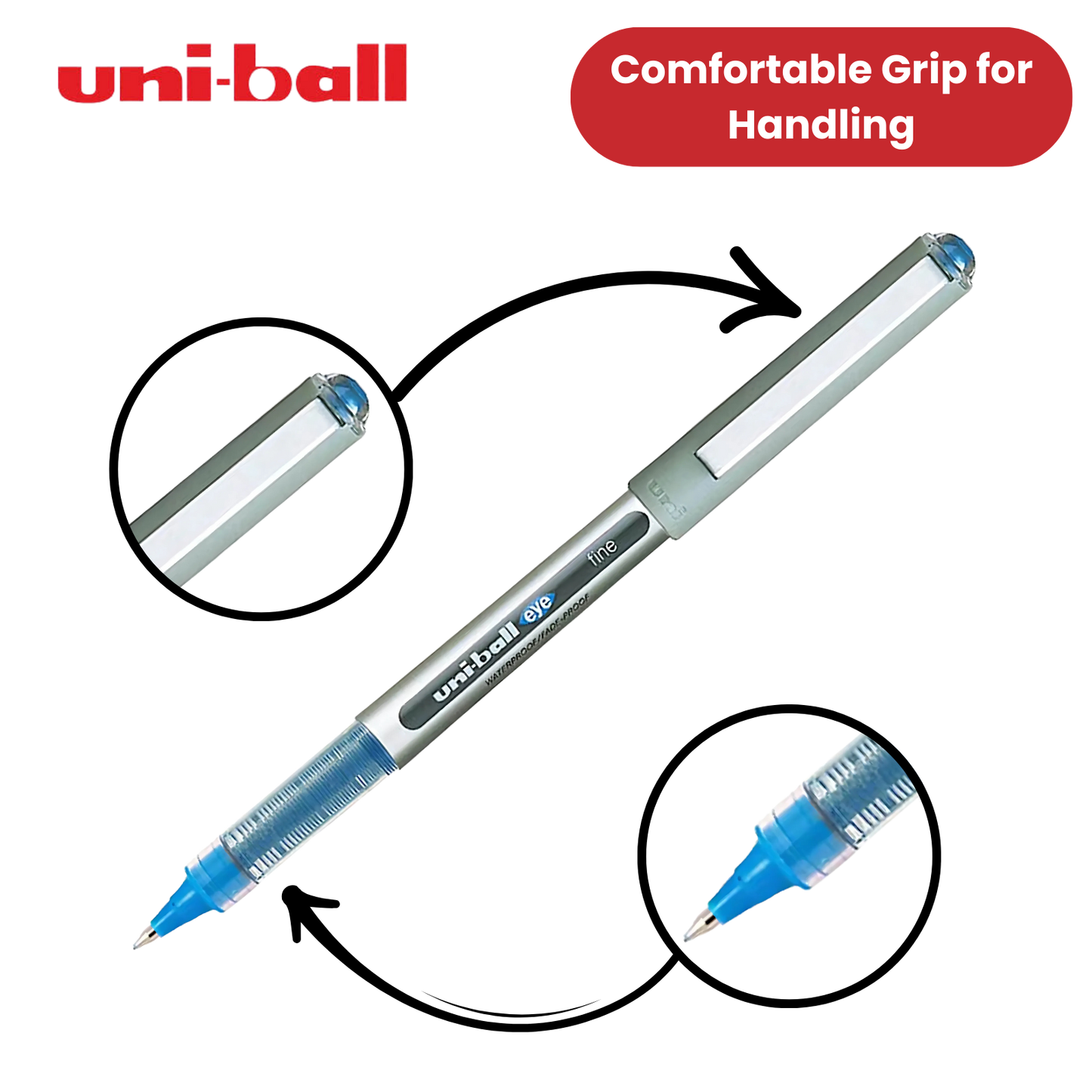 Uni-Ball Eye UB-157 Fine Rollerball Smooth Waterproof Ink Pack of 5 - Blue Pens