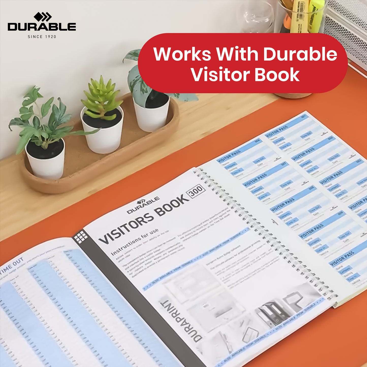 Durable Visitor Book Plastic Record Book, 300 Refill GDPR Visitors Book for Receptions