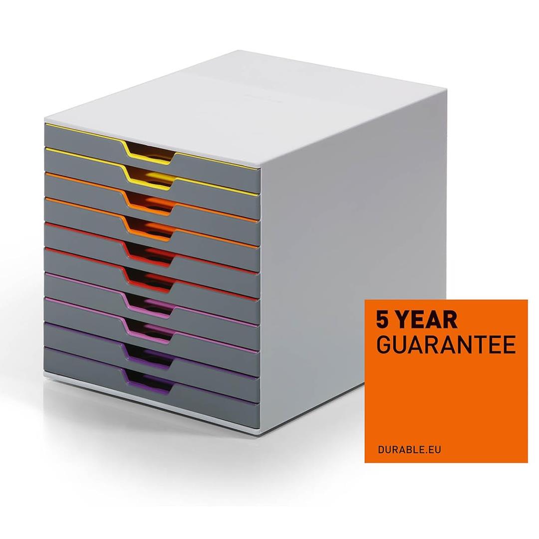Durable VARICOLOR 10 Drawer Unit, Desktop Drawer Set with 10 Colour Coded Draws, Ideal for Storing Documents and Paper Work