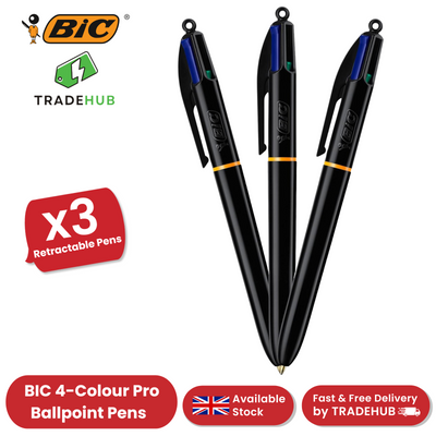 BIC 4 Colours Pro Retractable Ballpoint Pens, - Pack of 3