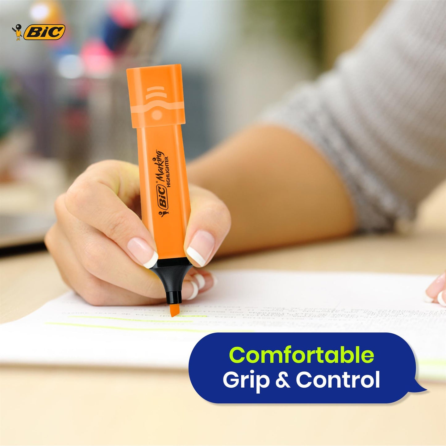 BIC Highlighter Flat Marker Neon Orange Pack of 3 & 4x Assorted Chisel Tip Quick Dry