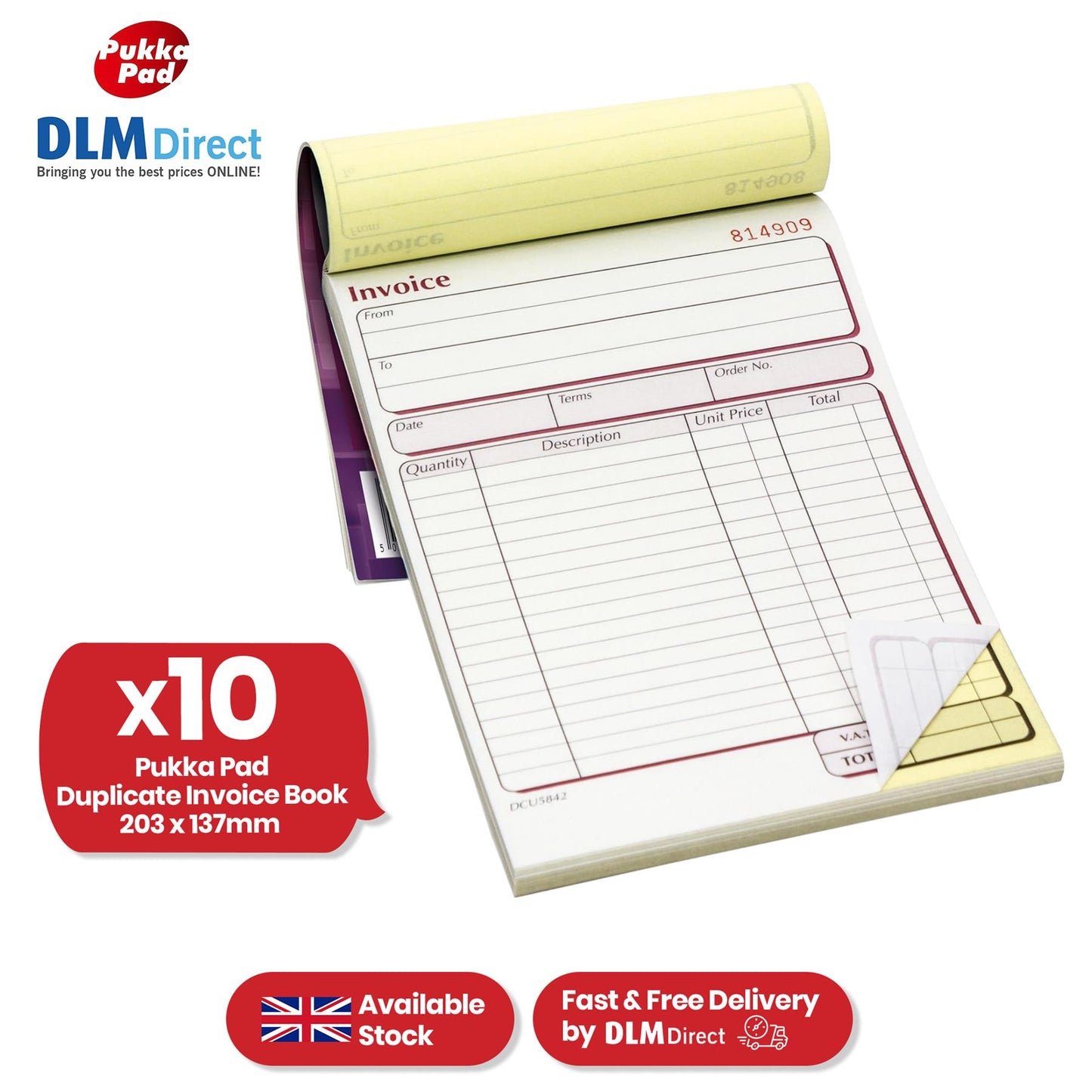 DU5842 Pukka Pad, Duplicate Invoice Book 203 x 137mm