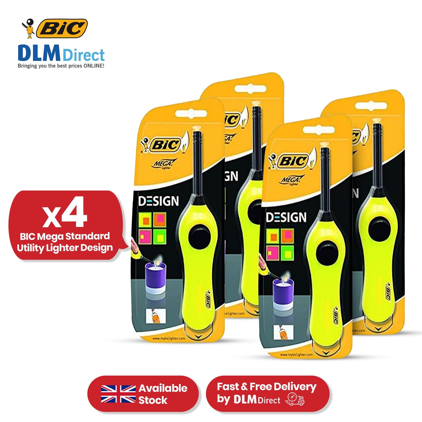 BIC Mega Utility Lighter - Plastic 6cm Wand Cooking Lighter, Push Button Lighters for BBQ