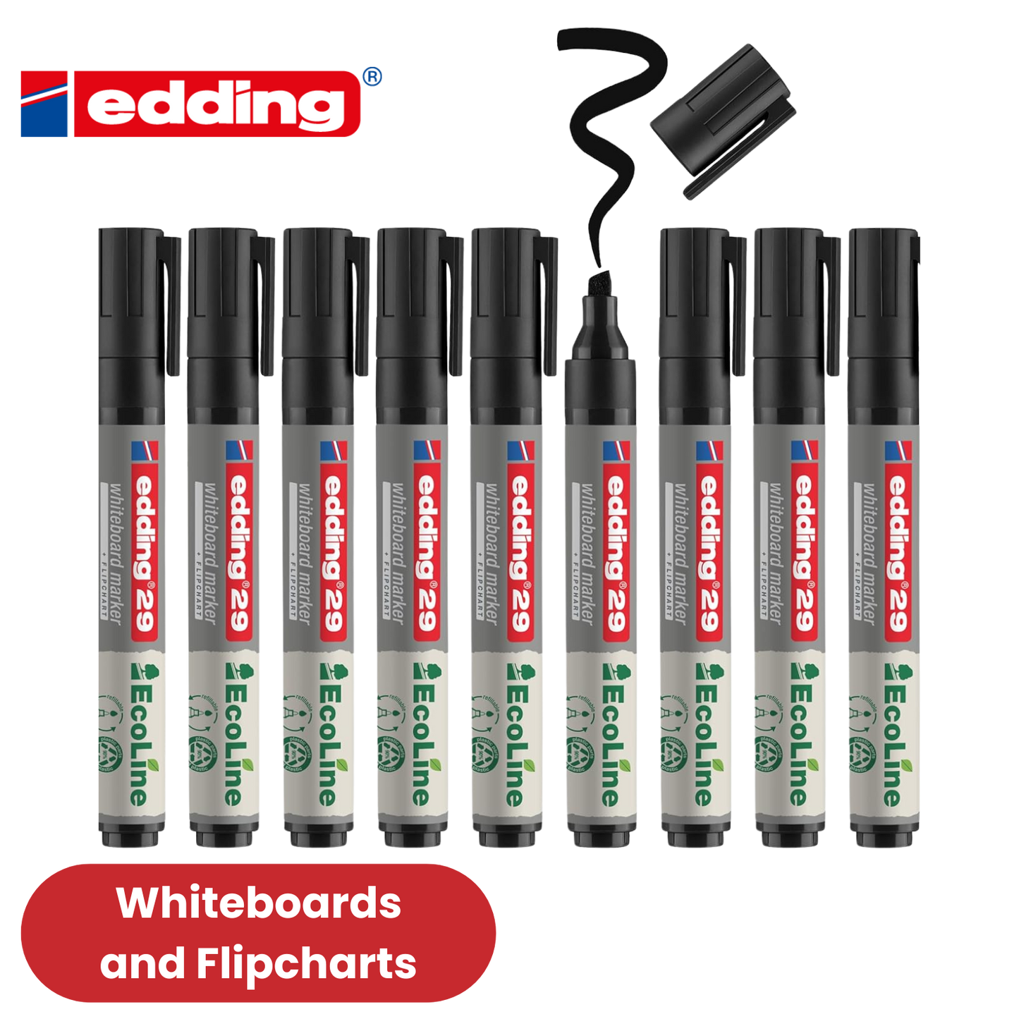 edding 29 Ecoline whiteboard marker - black - box of 10 whiteboard pens - 2-36
