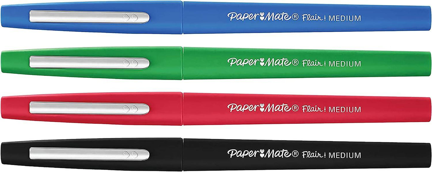 Papermate Flair Pack of 1 Black, 1 Blue, 1 Red, 1 Green