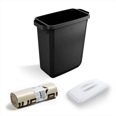 DURABIN 60L Black Bin Set and White Lid and 25x 110L Recycled Bin Bags