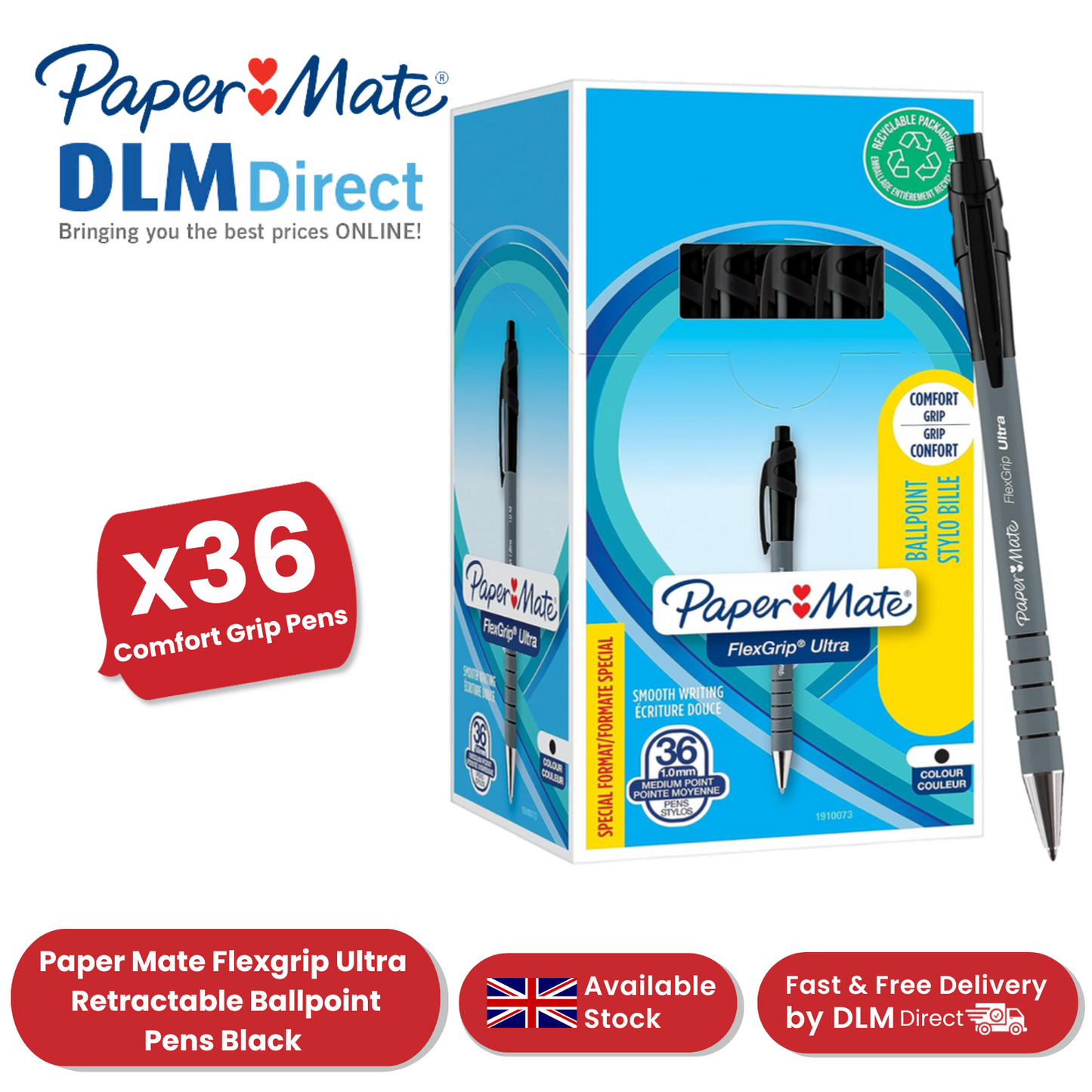 PAPERMATE FLEXGRIP BALLPEN MEDIUM BLACK PK36