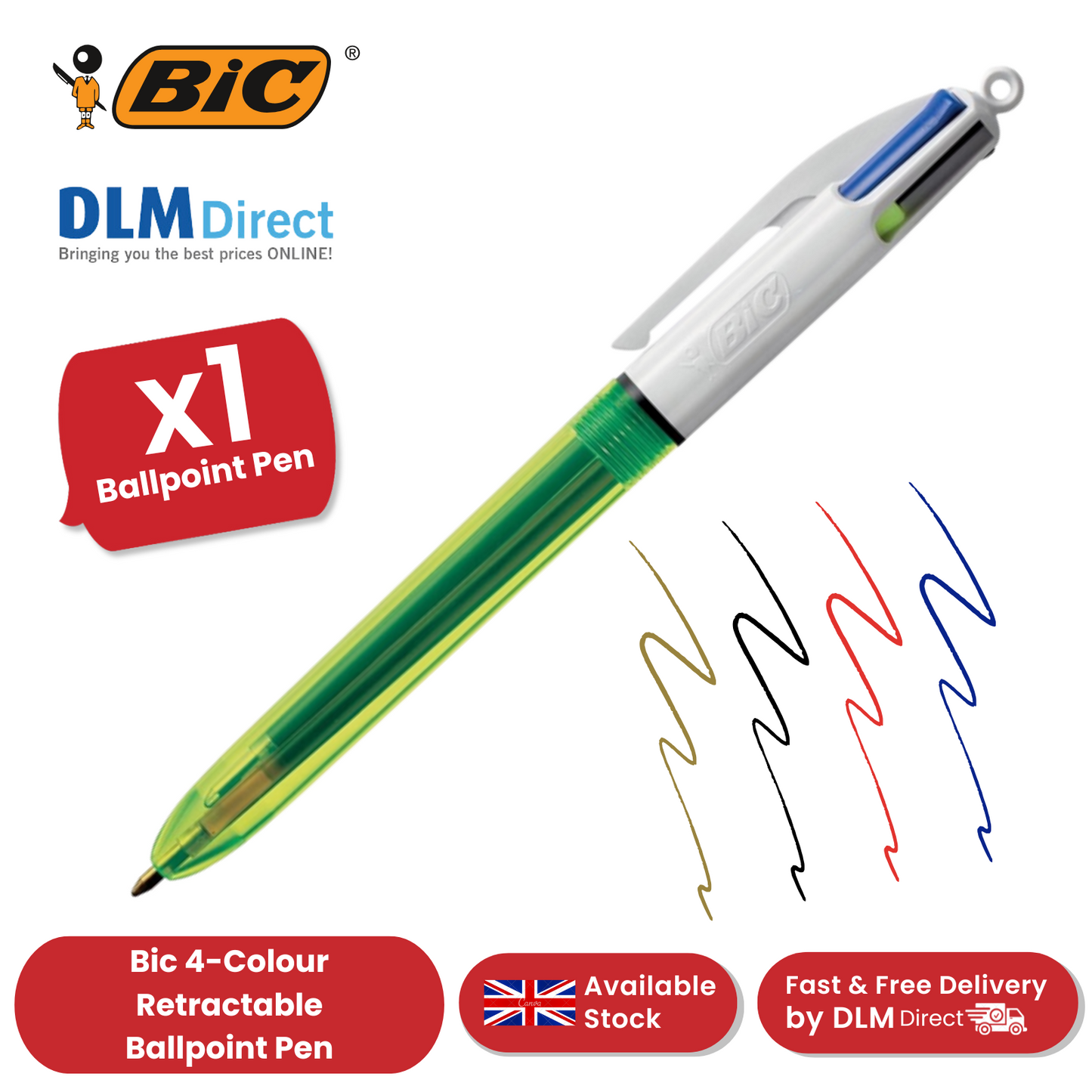 Bic 4 Colours Fluo Retractable Ballpoint Pen - Pack of 3