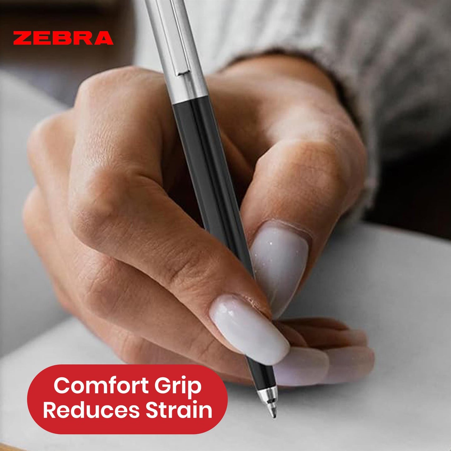 Zebra Ballpoint, Stainless Steel Retractable Pen Refillable Fine Point Biro for Presentation, Meeting & Assignments-Black