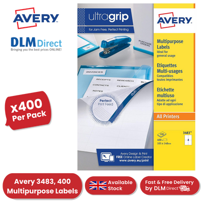 Avery 3483 Multipurpose Labels, 400 Per Pack 105 x 148 mm, Permanent - 1 to 5