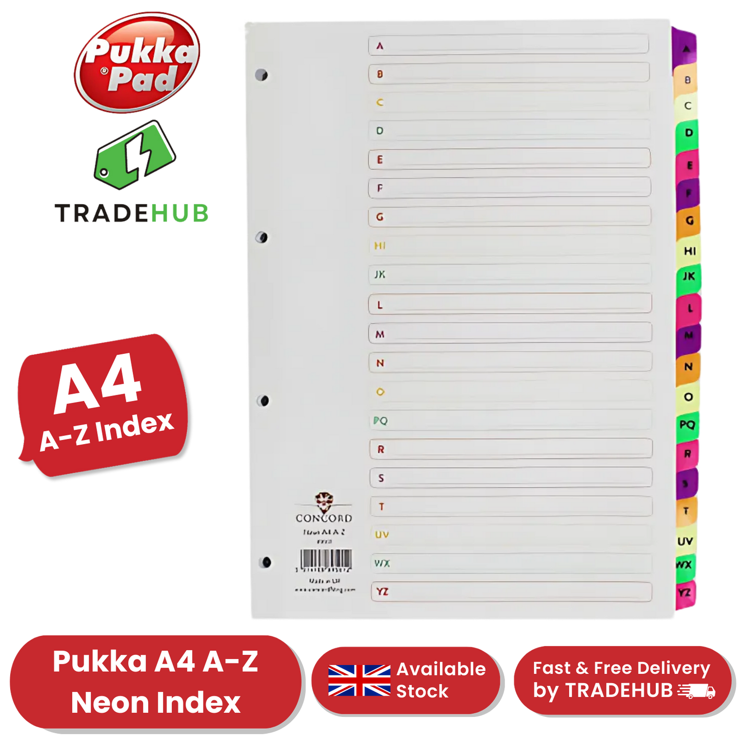 Pukka Multi-Coloured Neon Mylar A-Z Index - 1 to 5 Packs