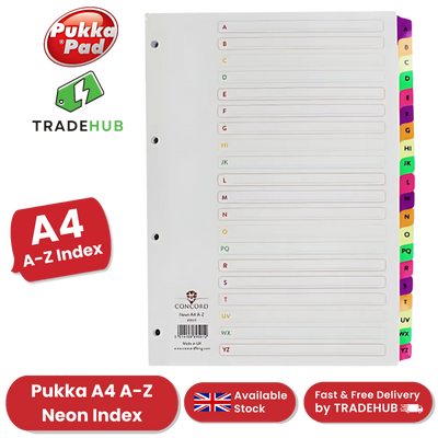 Pukka Multi-Coloured Neon Mylar A-Z Index - 1 to 5 Packs