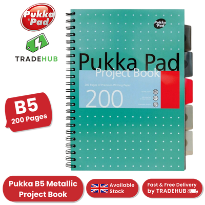 Pukka Pad White B5 Project Book 200 Pages Wirebound Project Book, Ruled/Margin
