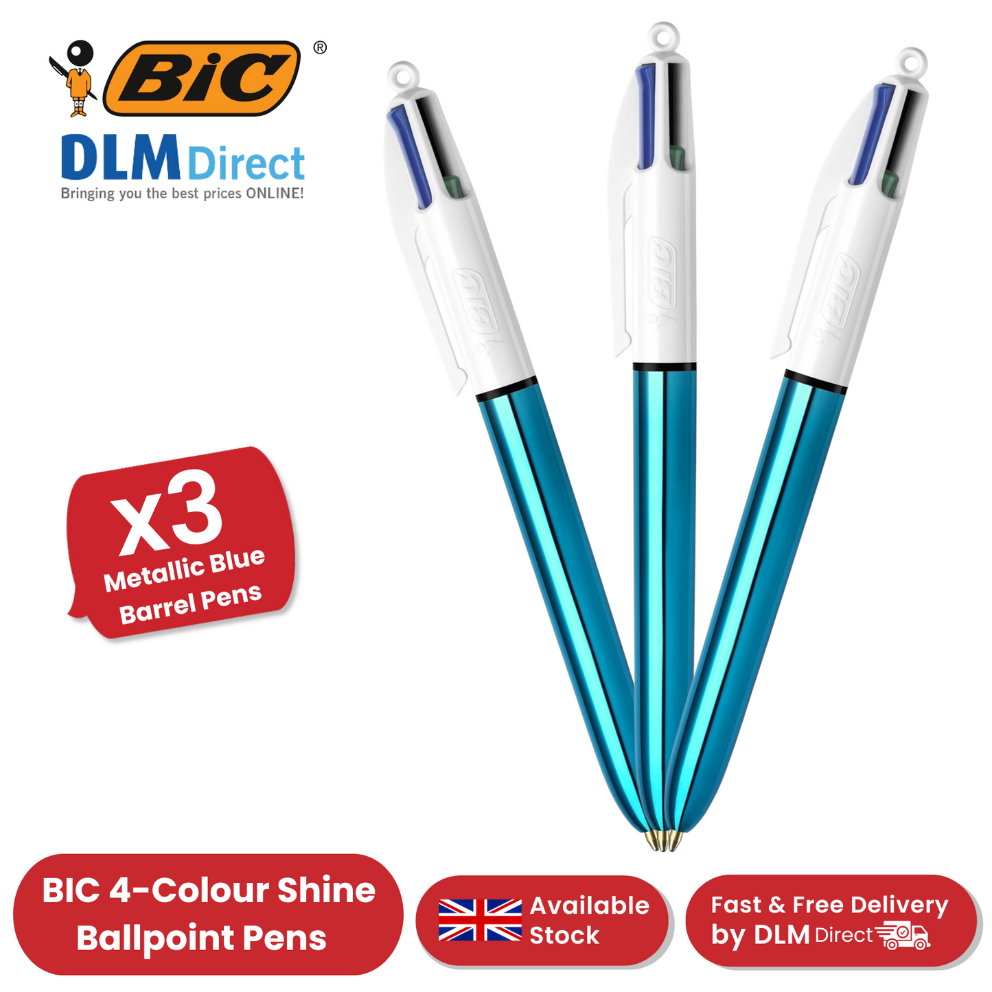 Bic 4 Colour Shine - Blue - Pack of 3