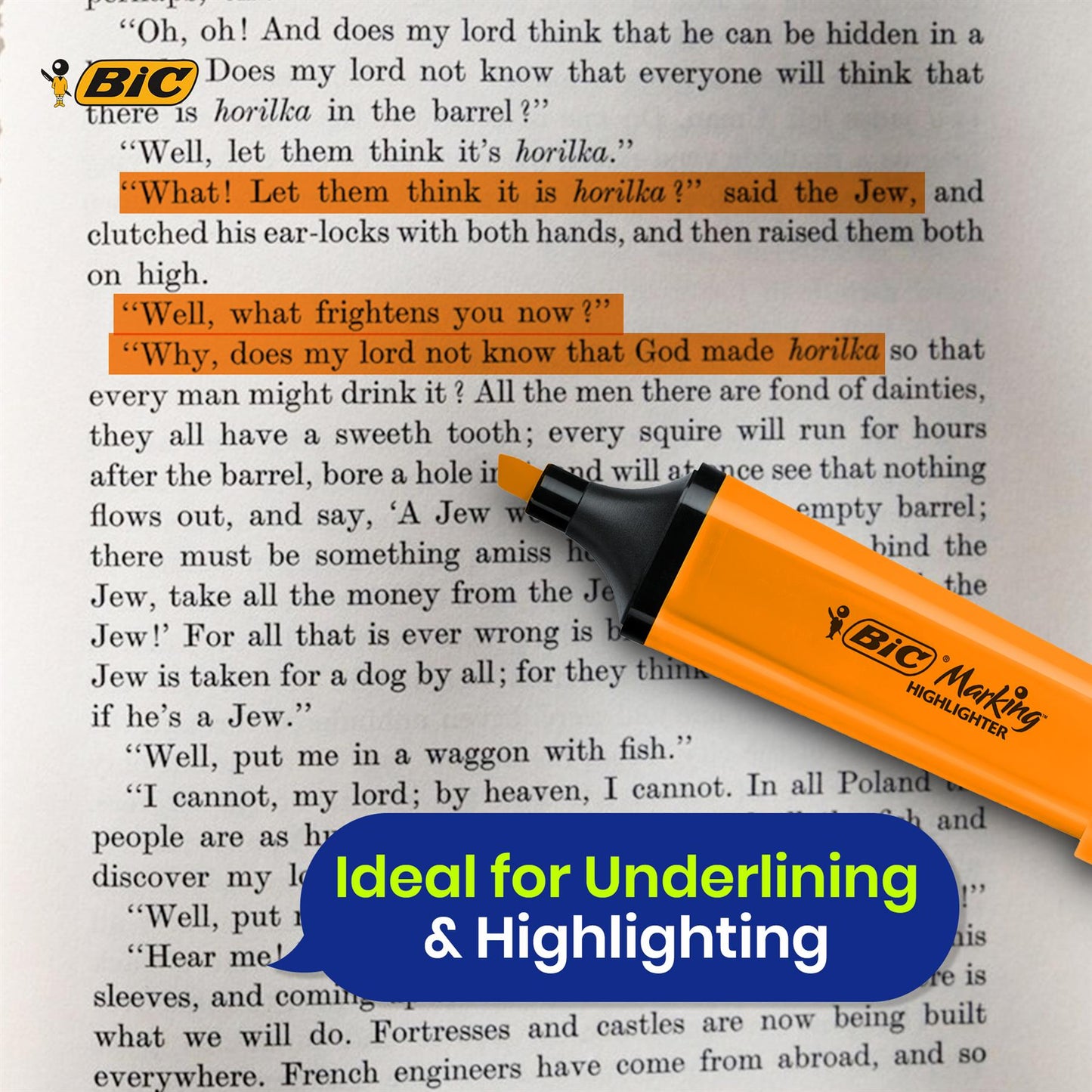 BIC Marking Highlighter Flat Marker Neon Orange Modular Tip for Precise Highlighting