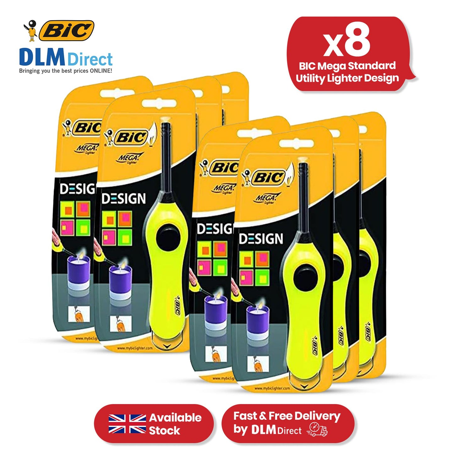 BIC Mega Utility Lighter - Plastic 6cm Wand Cooking Lighter, Push Button Lighters for BBQ
