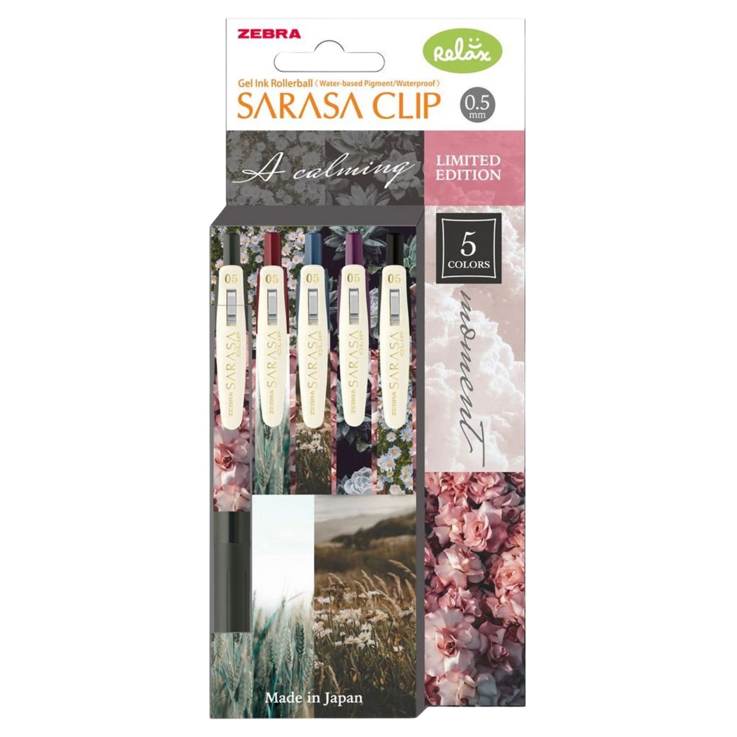 Zebra Sarasa Clip 0.5mm Gel Pens - Calming Moment Limited Edition - Set of 5