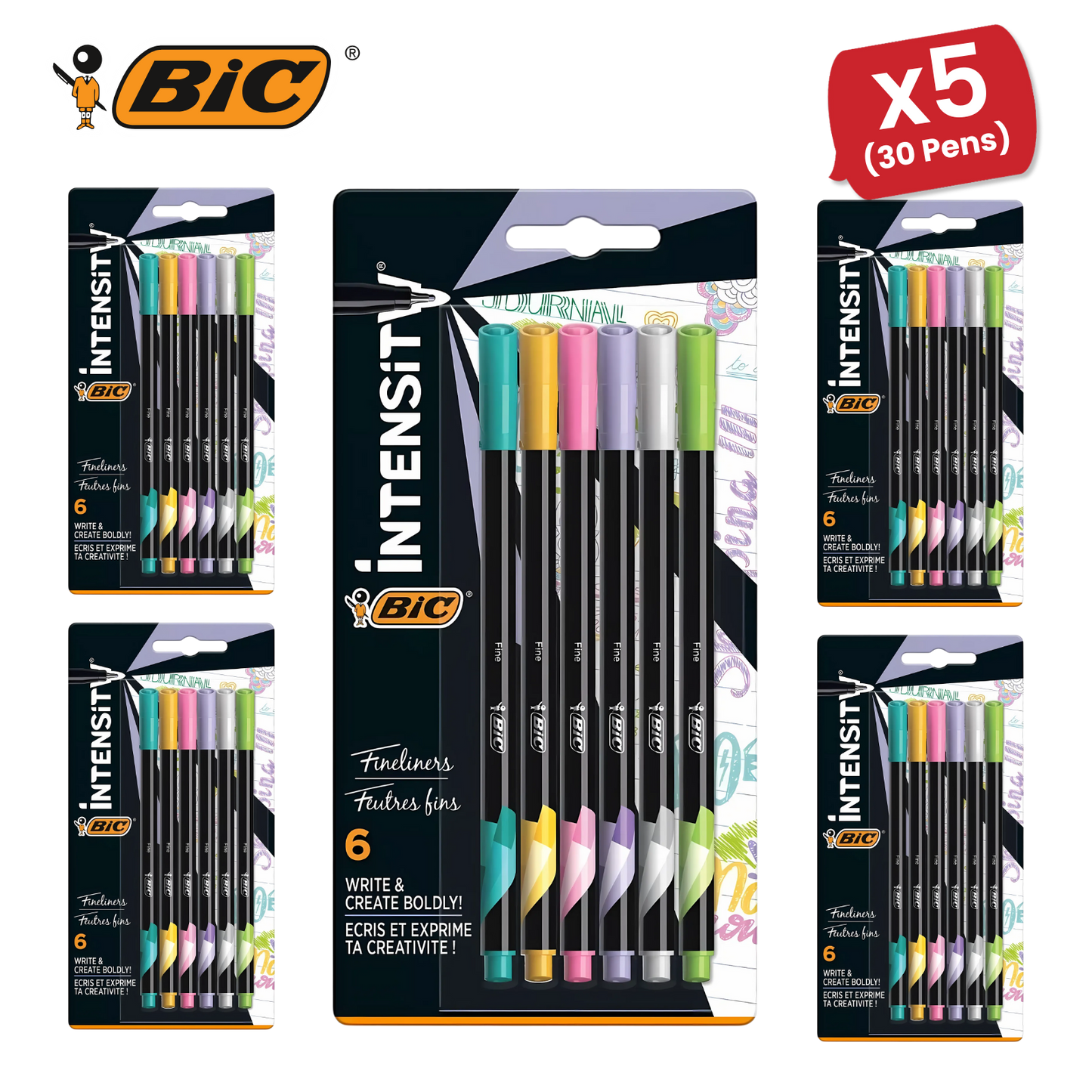 BiC Intensity Fine Felt Tip Pens, Pack of 6