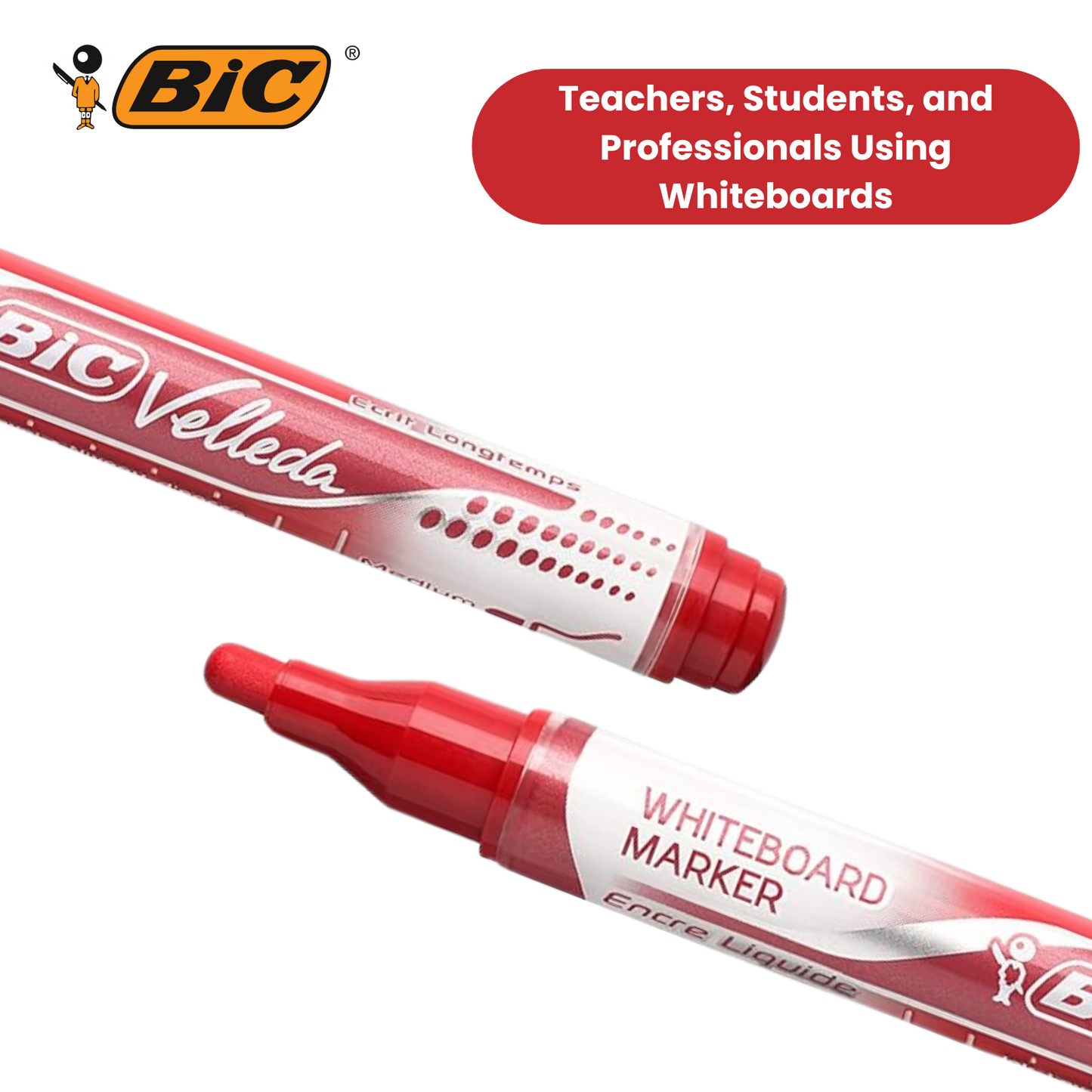 BIC Velleda Liquid Ink Dry Wipe Pocket Markers Red - Pack of 12