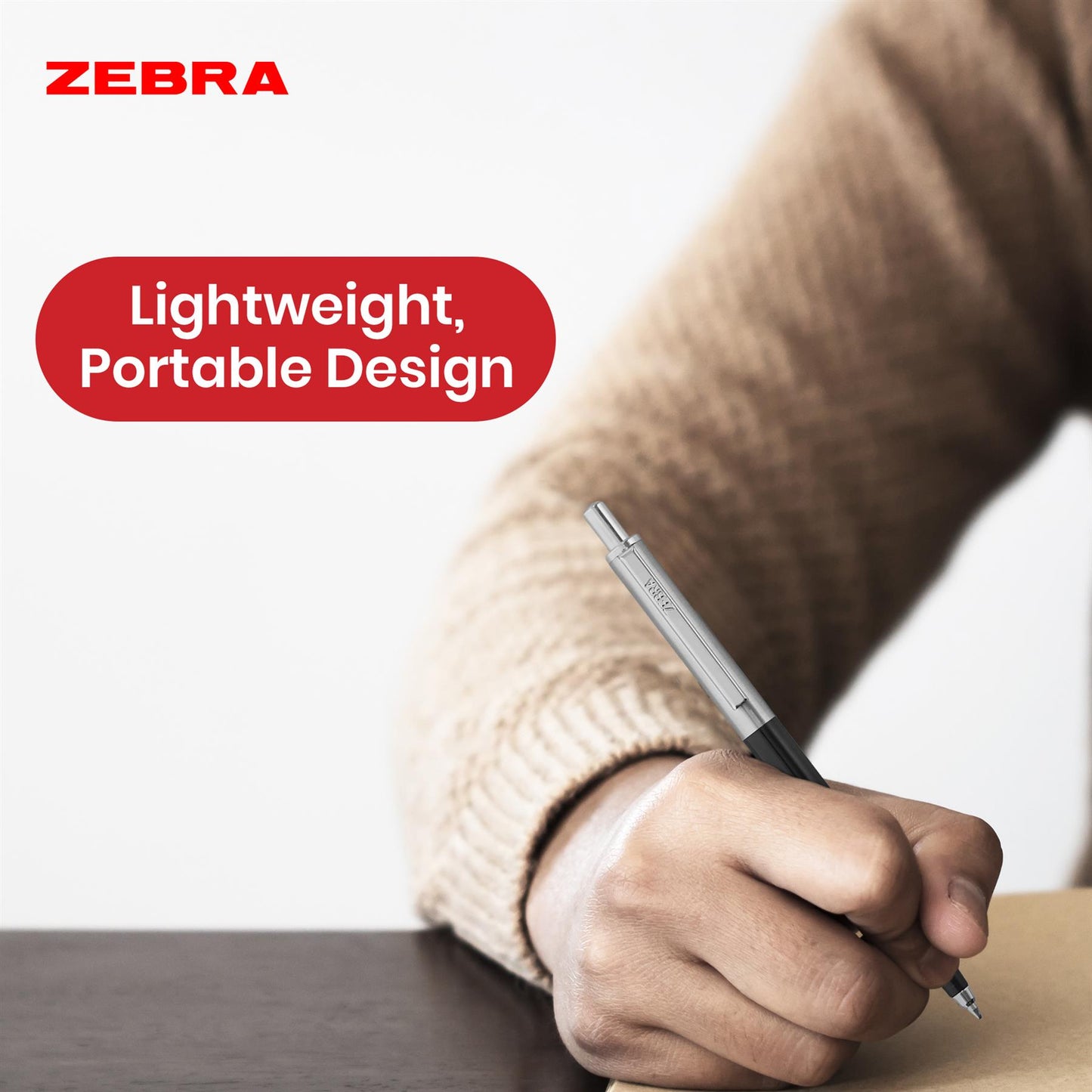 Zebra Ballpoint, Stainless Steel Retractable Pen Refillable Fine Point Biro for Presentation, Meeting & Assignments-Black