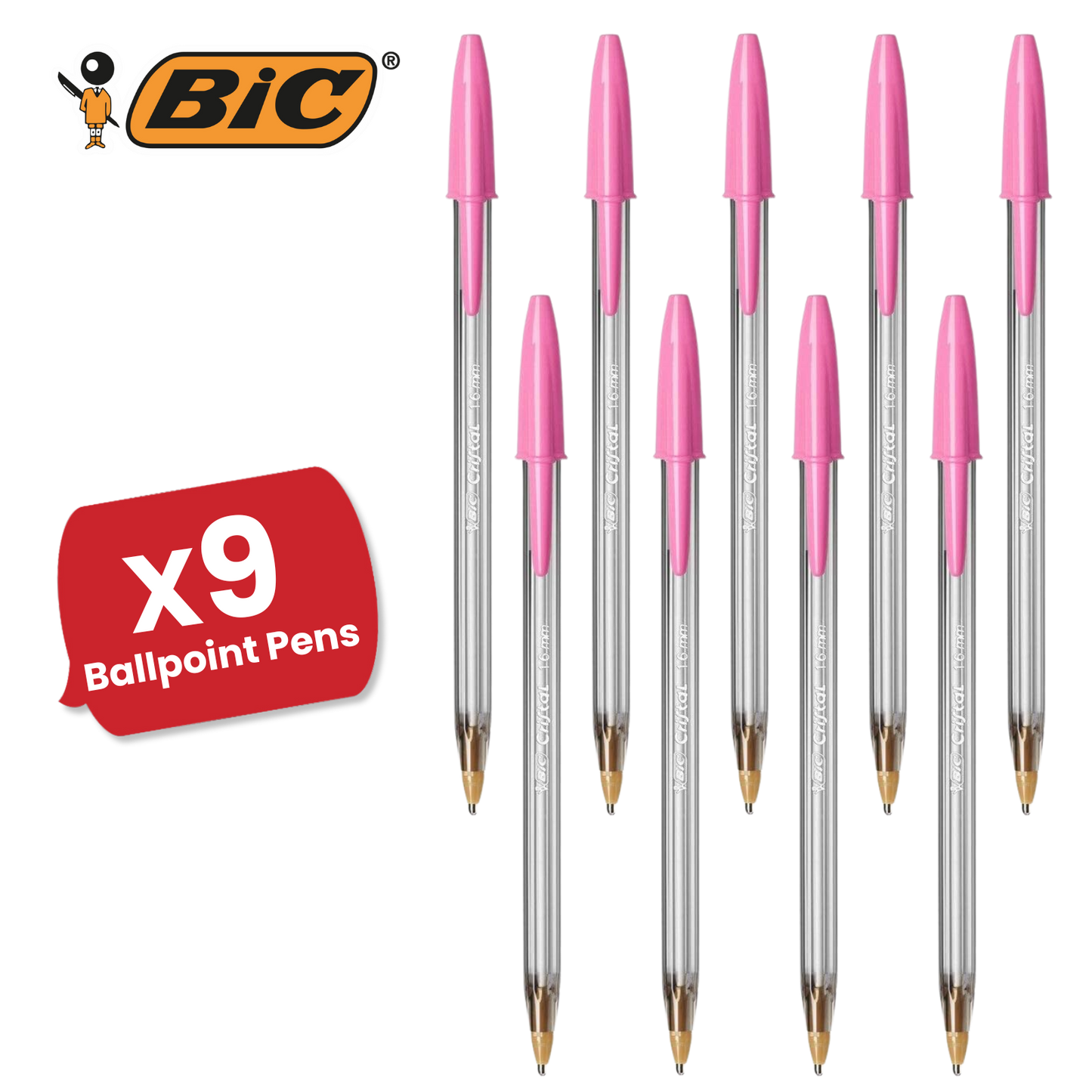BIC Cristal Ballpoint 1.6mm Medium Point Pen Smooth Writing & Stylish Pen - Pink
