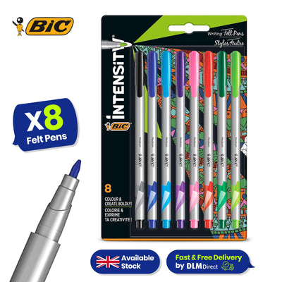 BIC Intensity Felt Tip Pens Medium Point Assorted Colours - Pack of 8