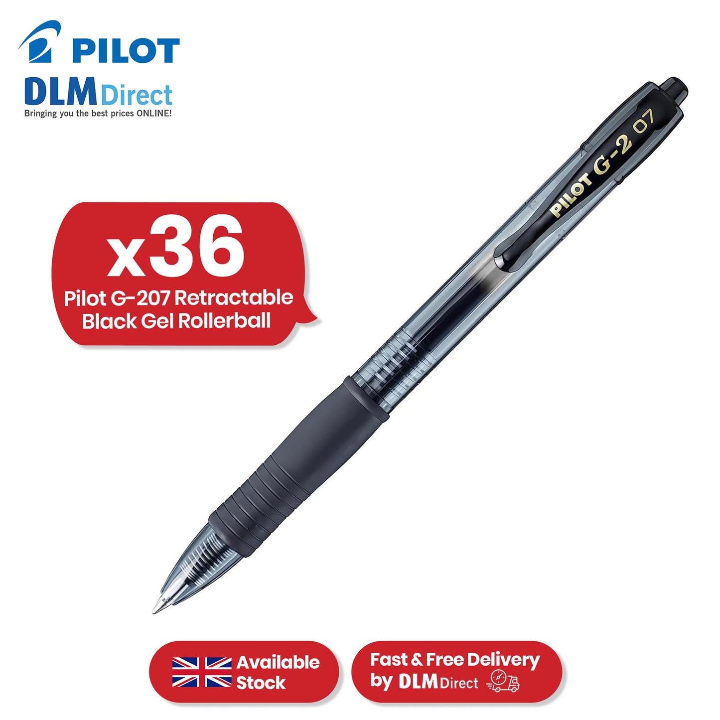 Pilot G-207 Rollerball - 0.4mm Tip Black Writing Pen, Retractable Biro for Notes