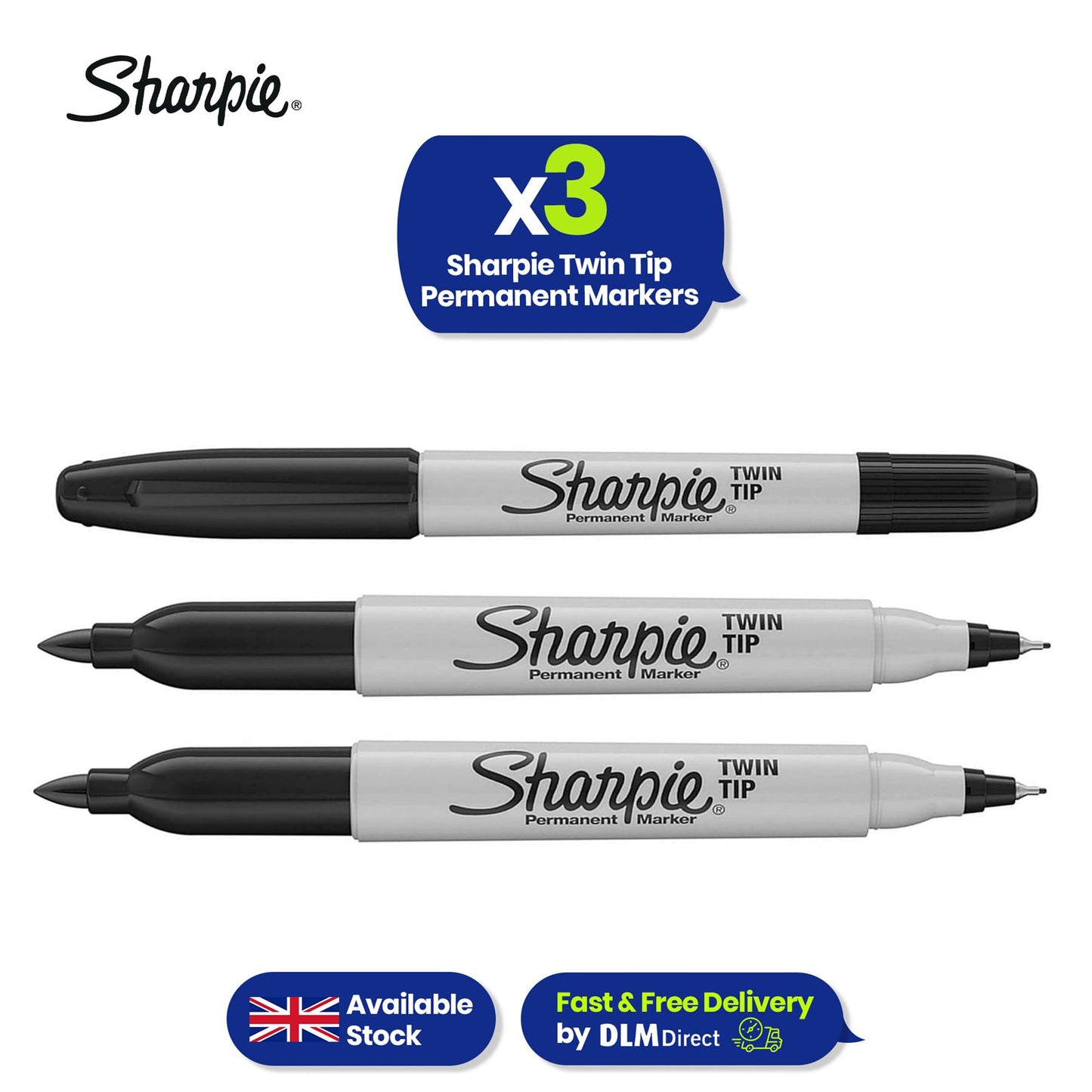 Sharpie Twin Tip Markers 3 Pack Black Ink Fine and Ultra-Fine Permanent Writing Pens