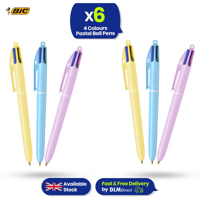BIC 4-Colour Pastel Pens Pack of 6 Retractable Medium Points for Office School Home